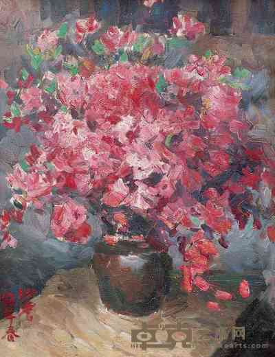 沙耆 黑陶里的映山红 48×36.5cm